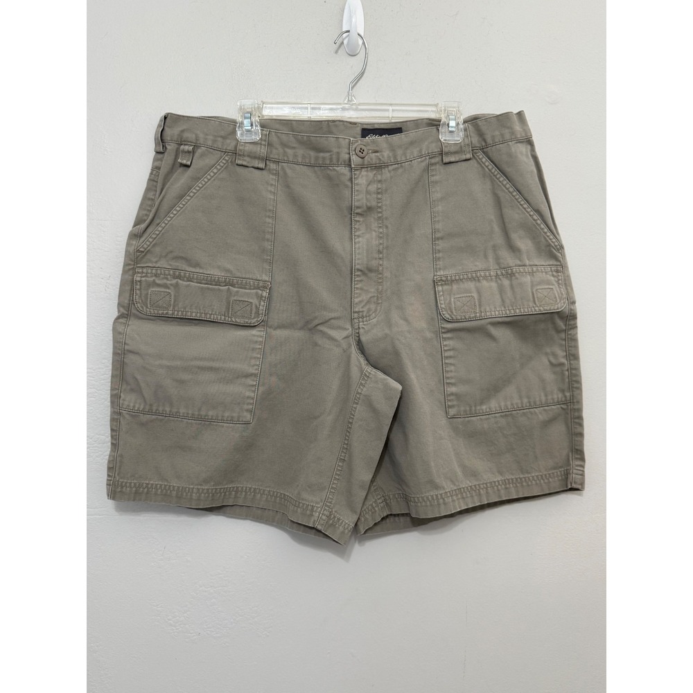 Vintage Eddie Bauer Mens Khaki Tan Cotton Canvas Cargo Utility Shorts Dad 40
